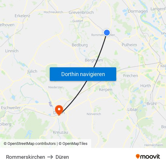 Rommerskirchen to Düren map