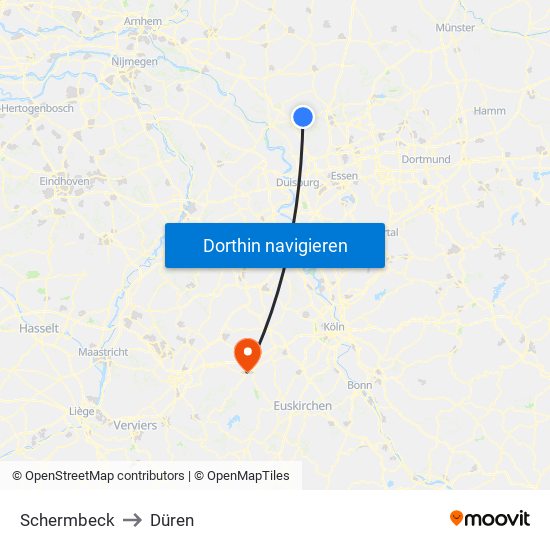 Schermbeck to Düren map