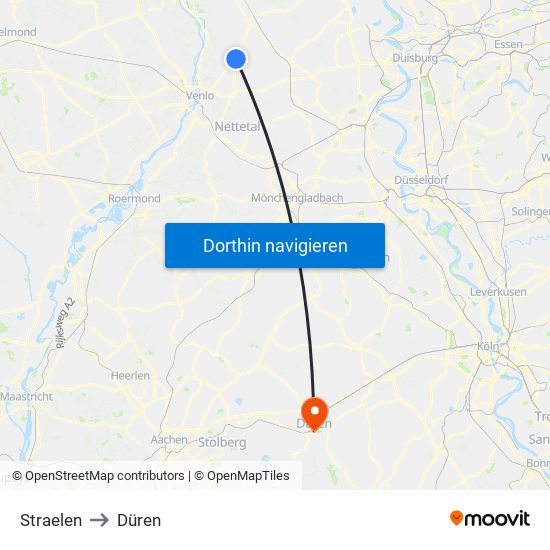 Straelen to Düren map