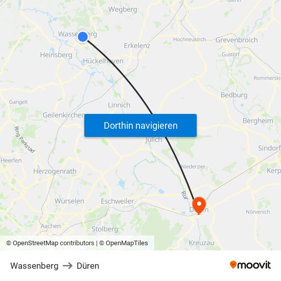 Wassenberg to Düren map