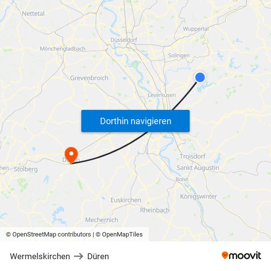 Wermelskirchen to Düren map