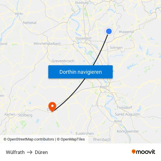 Wülfrath to Düren map