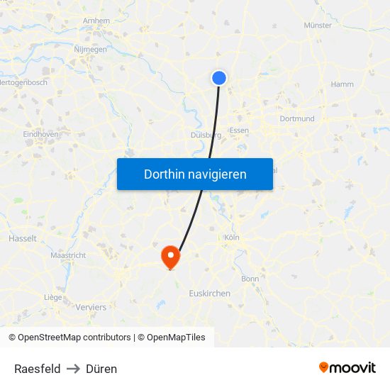 Raesfeld to Düren map