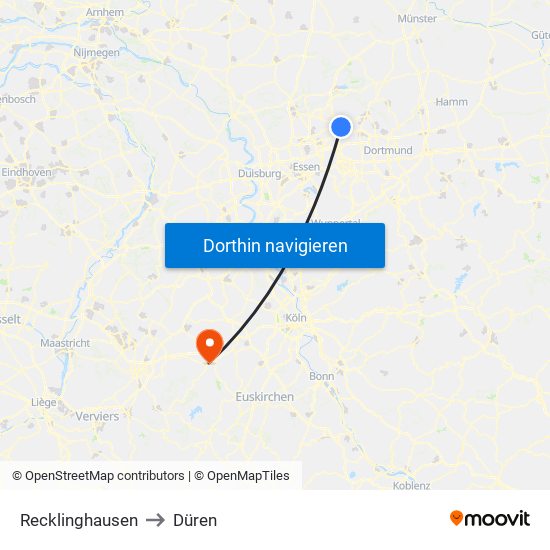 Recklinghausen to Düren map