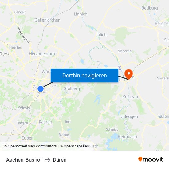 Aachen, Bushof to Düren map