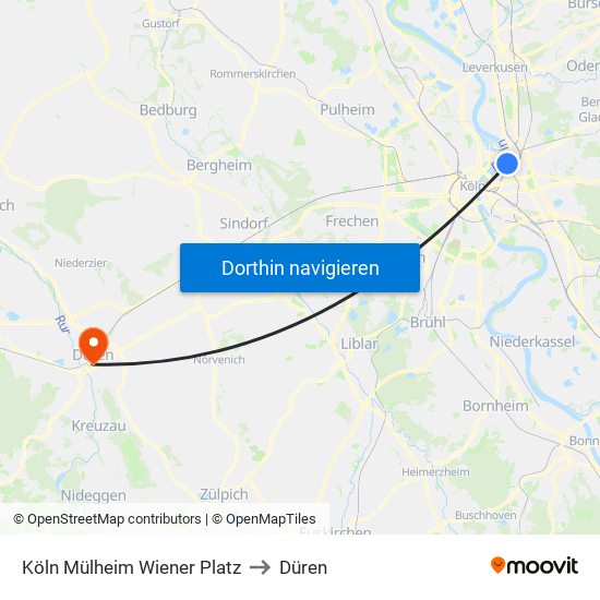 Köln Mülheim Wiener Platz to Düren map