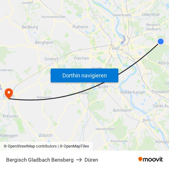 Bergisch Gladbach Bensberg to Düren map
