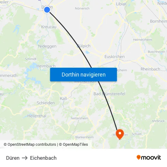 Düren to Eichenbach map