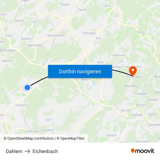 Dahlem to Eichenbach map