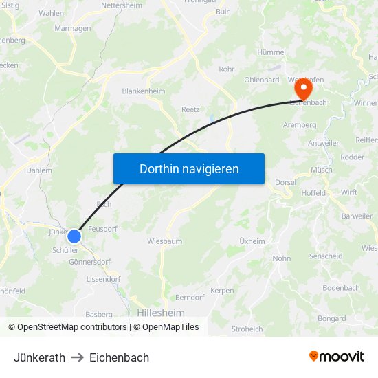 Jünkerath to Eichenbach map