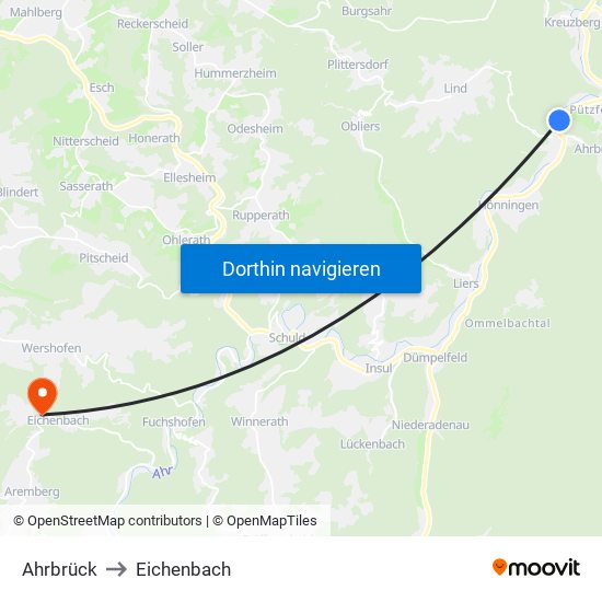 Ahrbrück to Eichenbach map