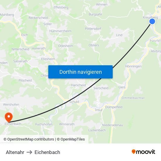 Altenahr to Eichenbach map