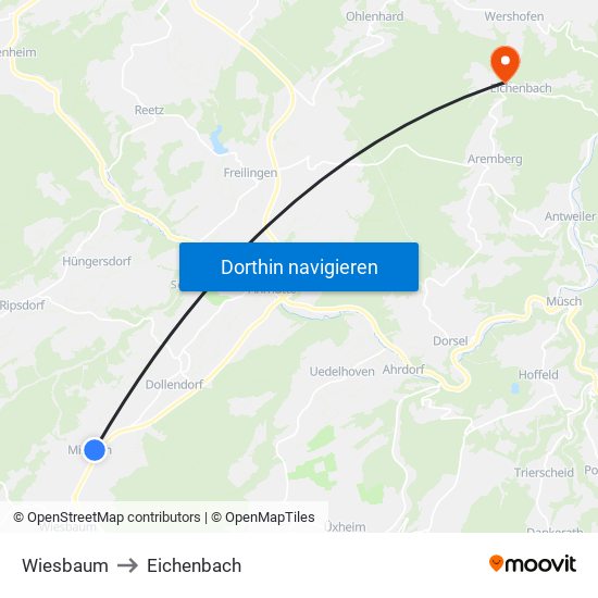 Wiesbaum to Eichenbach map