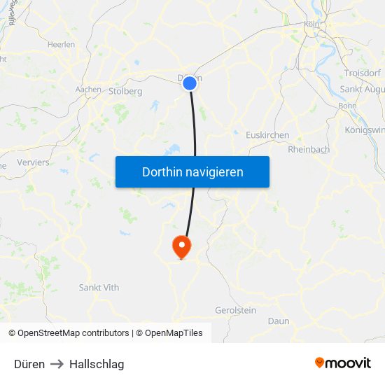 Düren to Hallschlag map