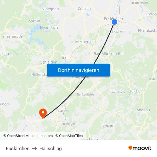 Euskirchen to Hallschlag map