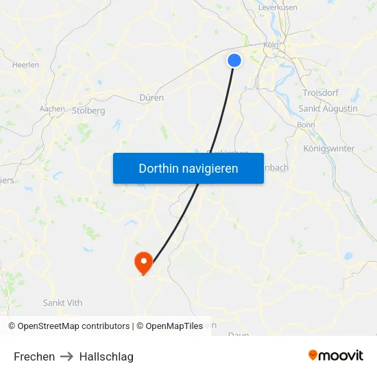 Frechen to Hallschlag map