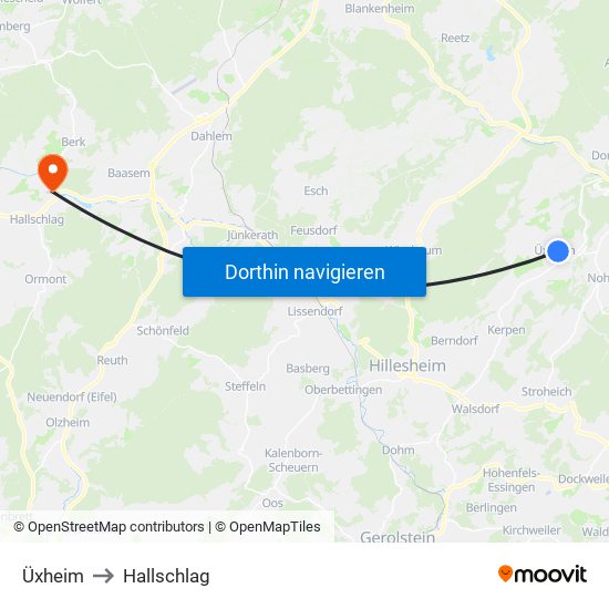 Üxheim to Hallschlag map