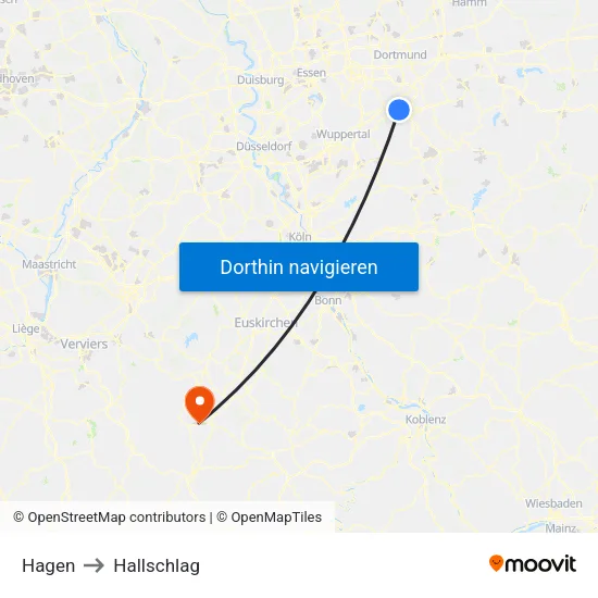 Hagen to Hallschlag map