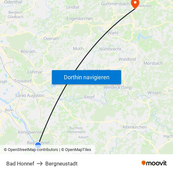 Bad Honnef to Bergneustadt map