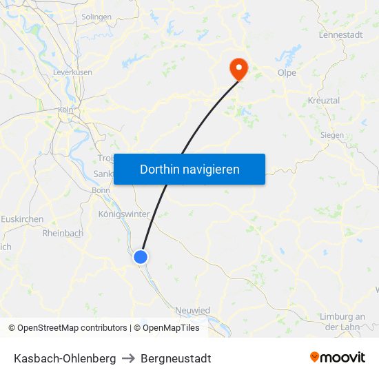 Kasbach-Ohlenberg to Bergneustadt map