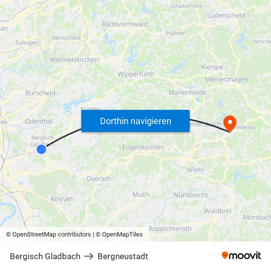 Bergisch Gladbach to Bergneustadt map