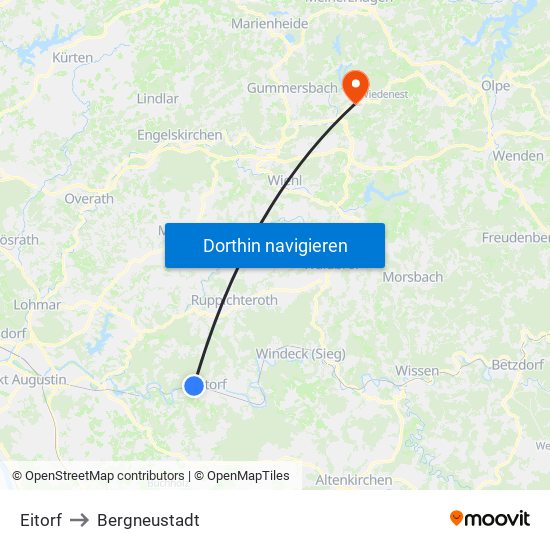 Eitorf to Bergneustadt map