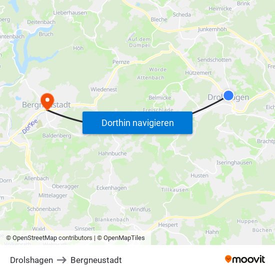 Drolshagen to Bergneustadt map