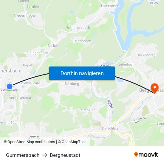 Gummersbach to Bergneustadt map