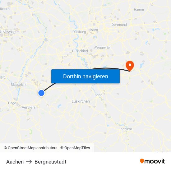 Aachen to Bergneustadt map