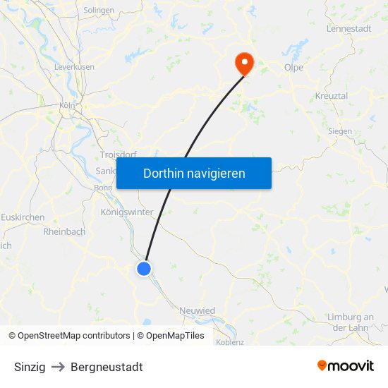Sinzig to Bergneustadt map