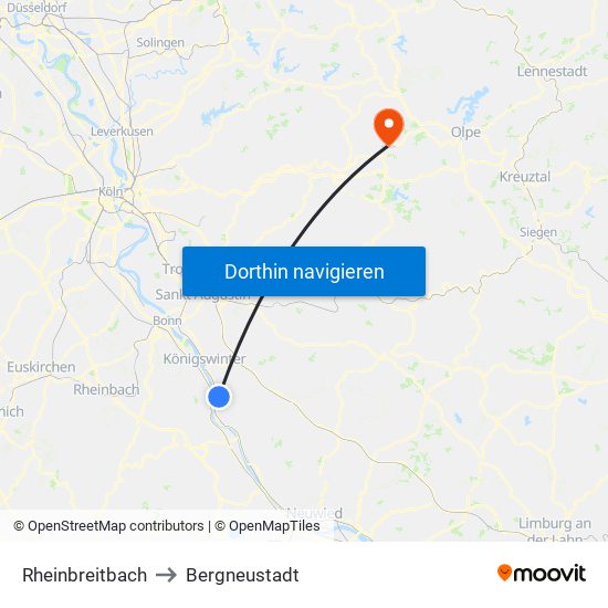 Rheinbreitbach to Bergneustadt map
