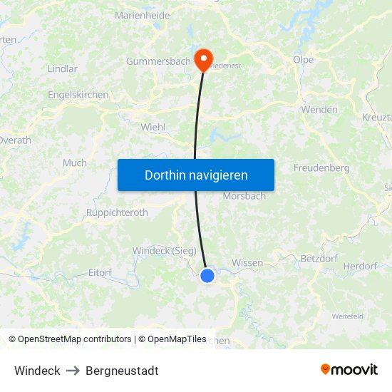 Windeck to Bergneustadt map