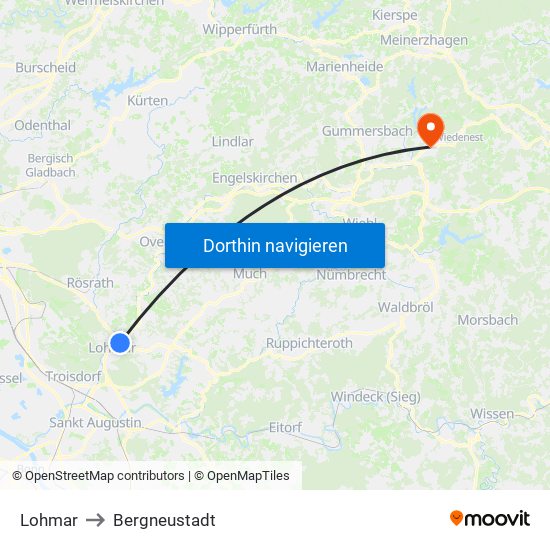 Lohmar to Bergneustadt map