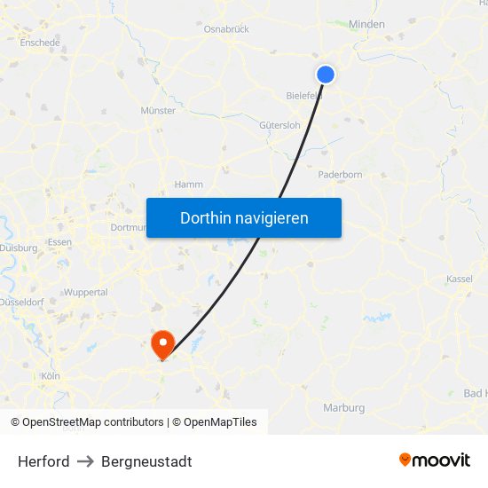 Herford to Bergneustadt map