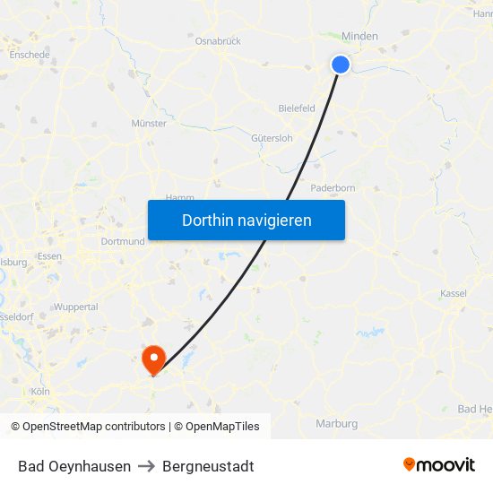 Bad Oeynhausen to Bergneustadt map