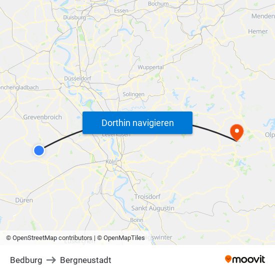 Bedburg to Bergneustadt map