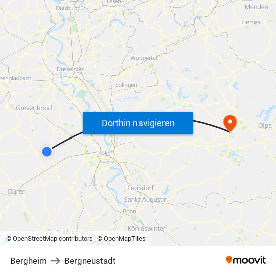 Bergheim to Bergneustadt map