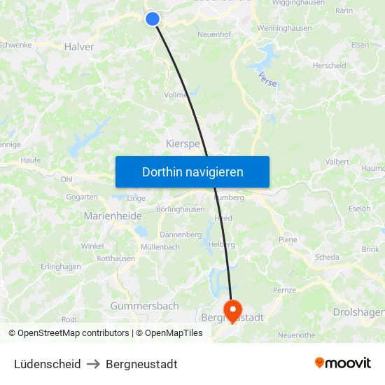 Lüdenscheid to Bergneustadt map