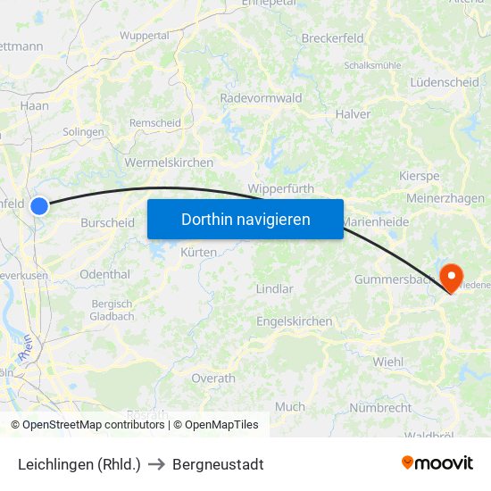 Leichlingen (Rhld.) to Bergneustadt map