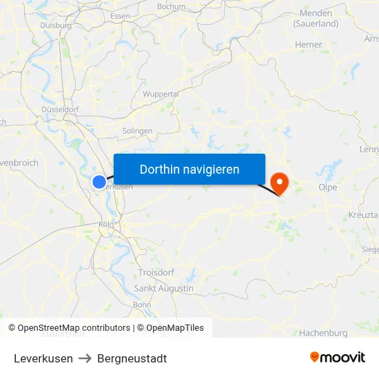 Leverkusen to Bergneustadt map
