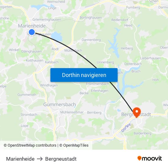 Marienheide to Bergneustadt map