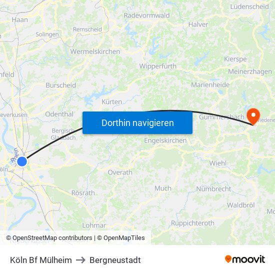 Köln Bf Mülheim to Bergneustadt map