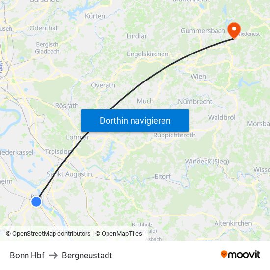 Bonn Hbf to Bergneustadt map