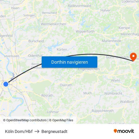 Köln Dom/Hbf to Bergneustadt map