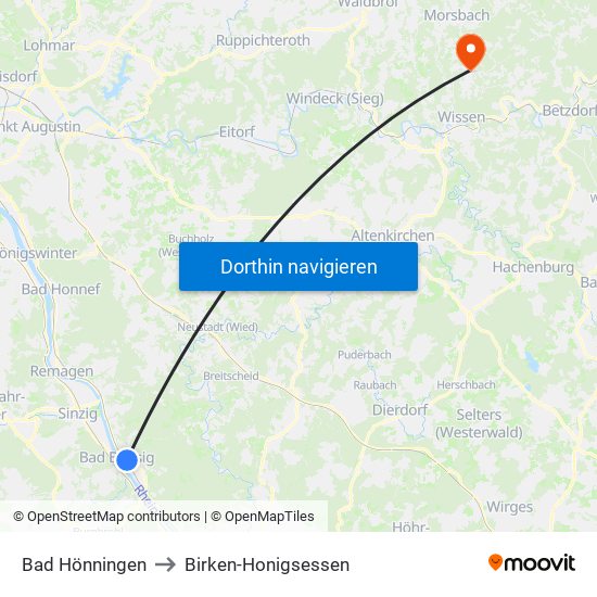 Bad Hönningen to Birken-Honigsessen map