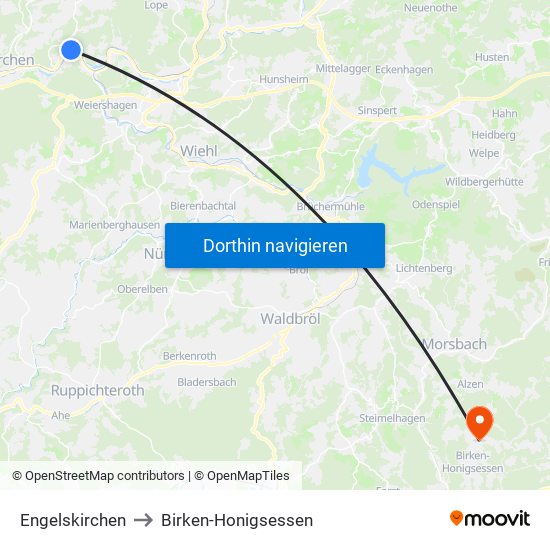 Engelskirchen to Birken-Honigsessen map