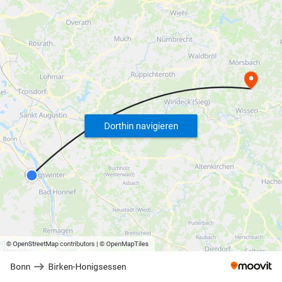 Bonn to Birken-Honigsessen map