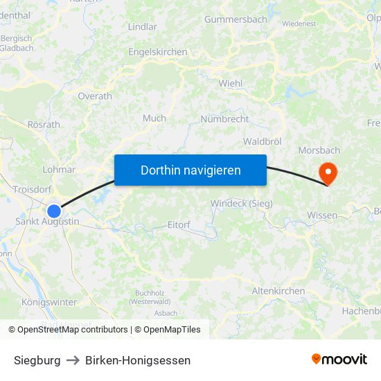 Siegburg to Birken-Honigsessen map