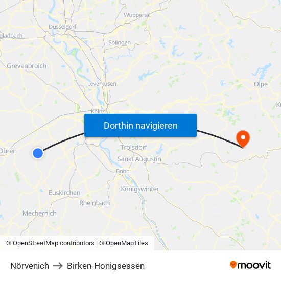 Nörvenich to Birken-Honigsessen map