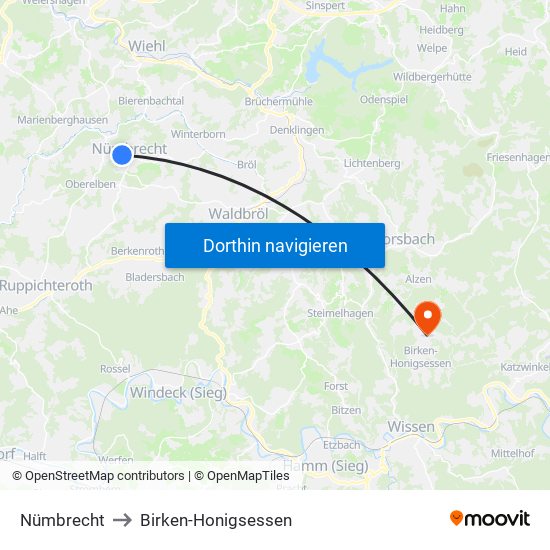 Nümbrecht to Birken-Honigsessen map